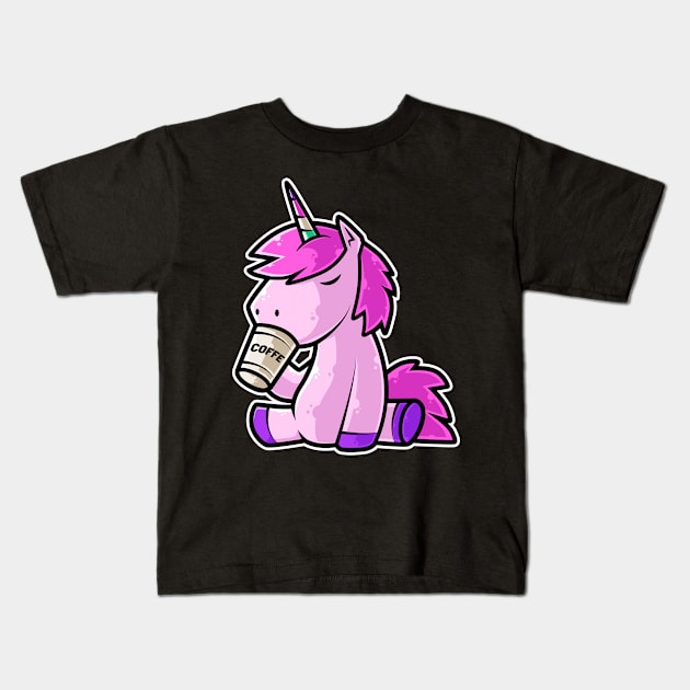 Cute Unicorn Drinking Coffee Kawaii Neko Anime design Kids T-Shirt by theodoros20